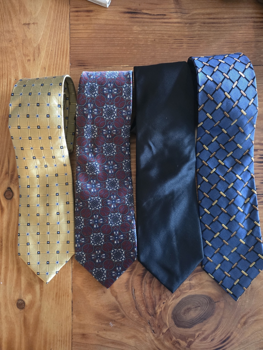 Men's Assorted Silk Ties in Black, Blue, Gold and Burgundy
